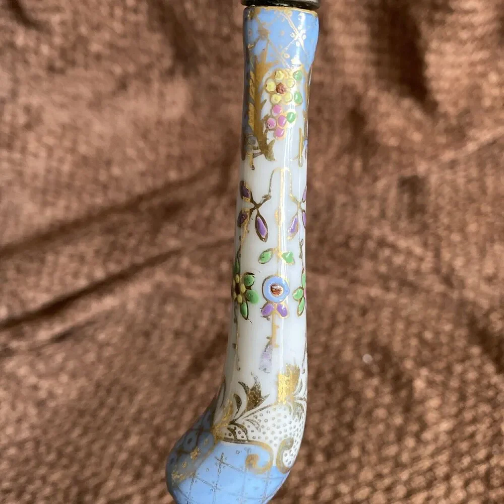 Sheffield England Hand Painted Floraine Porcelain Handle Cheese Knife Gold Blue